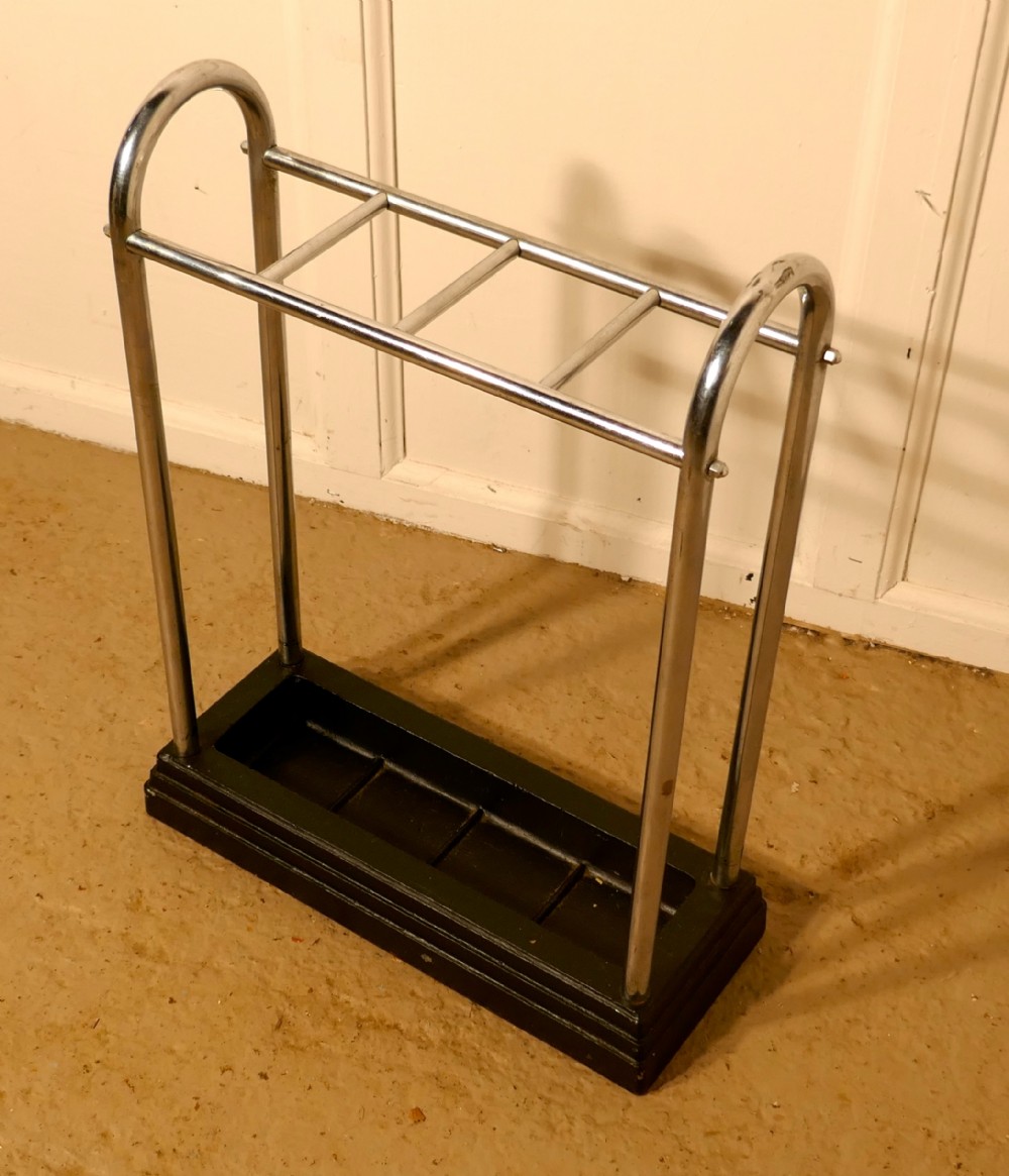 An Art Deco Chrome and Cast Iron Stick Stand or Umbrella Stand