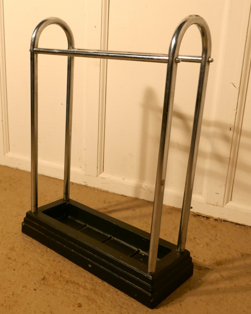 An Art Deco Chrome and Cast Iron Stick Stand or Umbrella Stand View XII