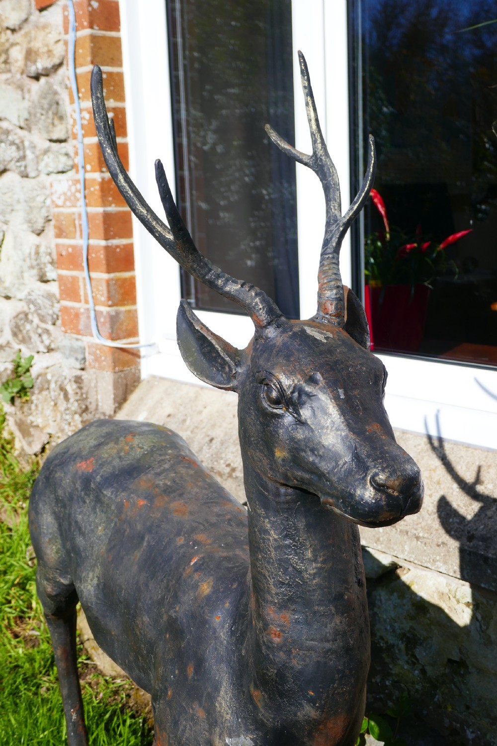 A Large Weather Worn Cast iron Statue of a Young Stag,  View III