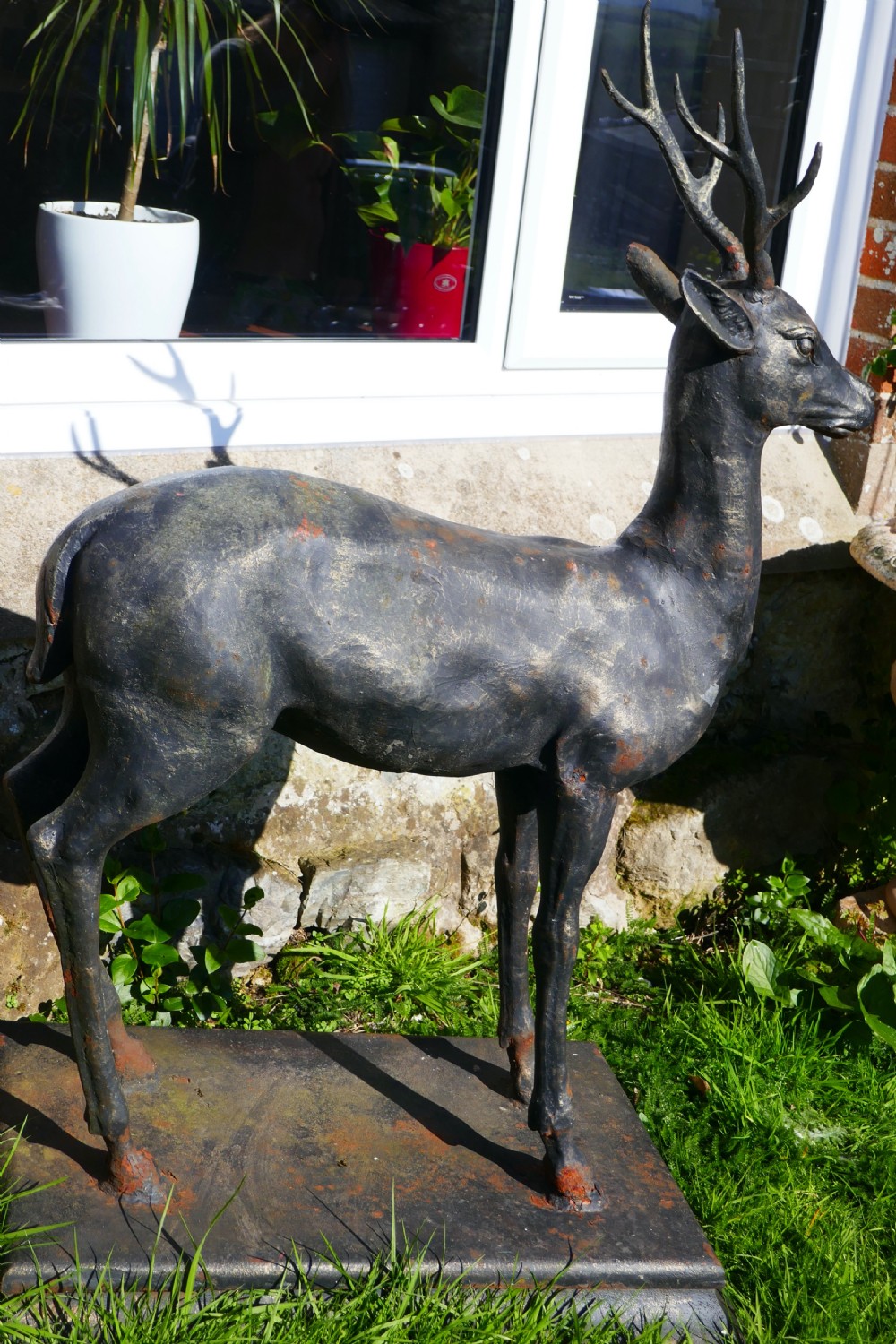 A Large Weather Worn Cast iron Statue of a Young Stag,  View IV