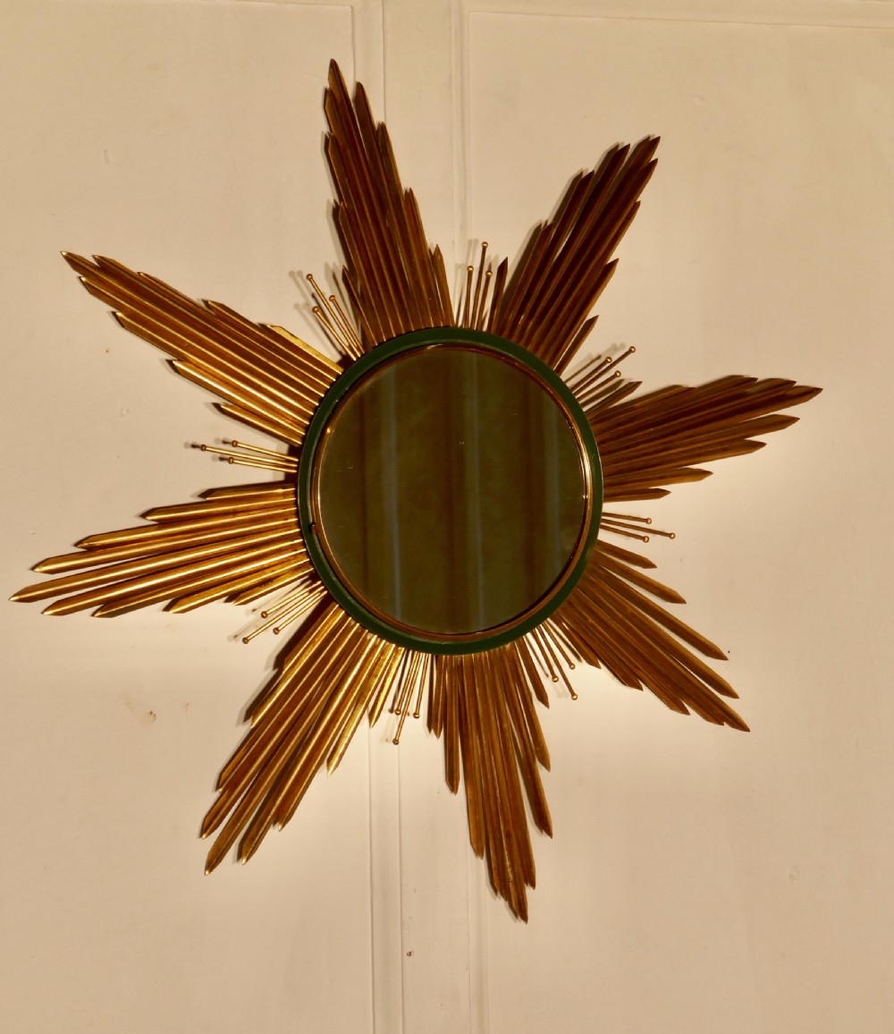 French Art Deco Sunburst-Starburst Toleware Gilt Mirror
