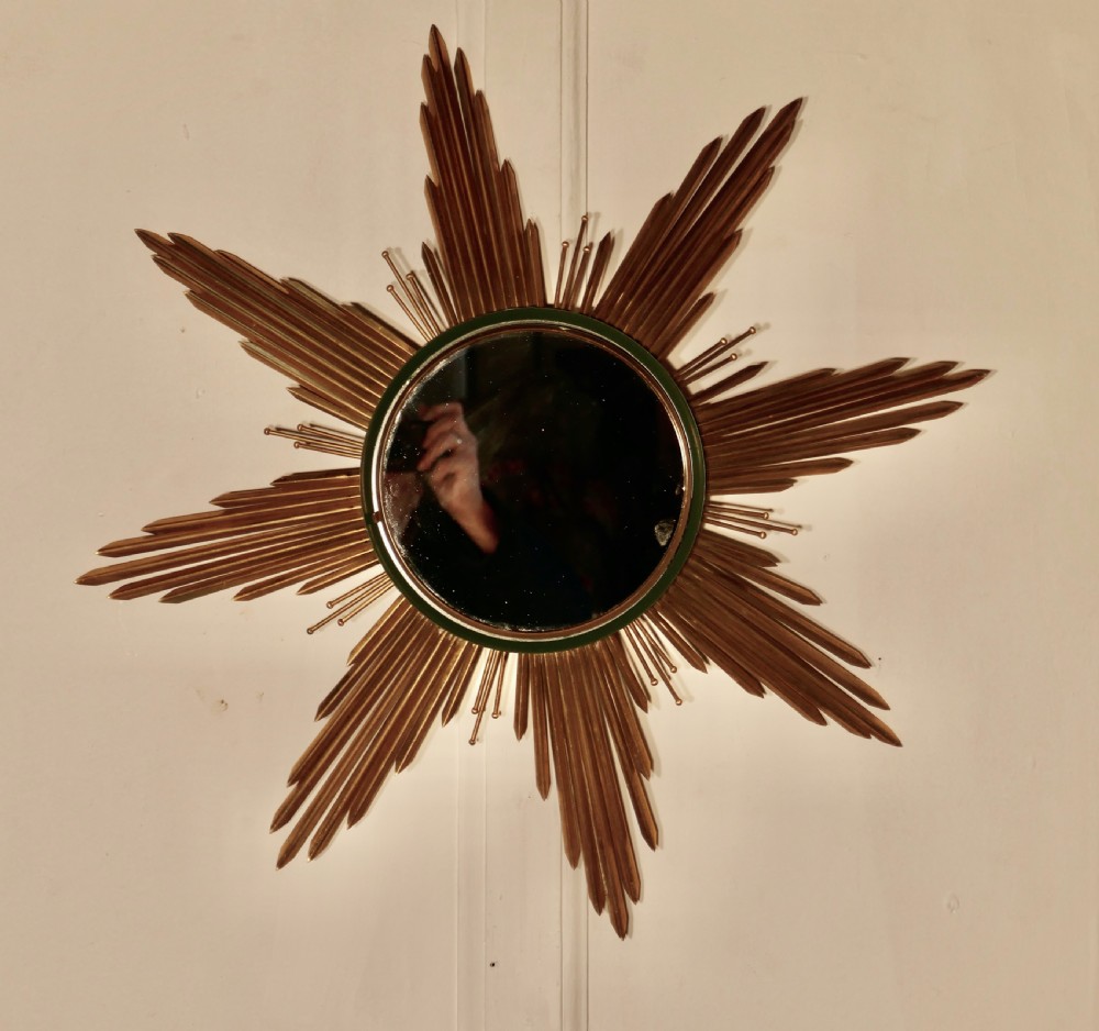 French Art Deco Sunburst-Starburst Toleware Gilt Mirror View II