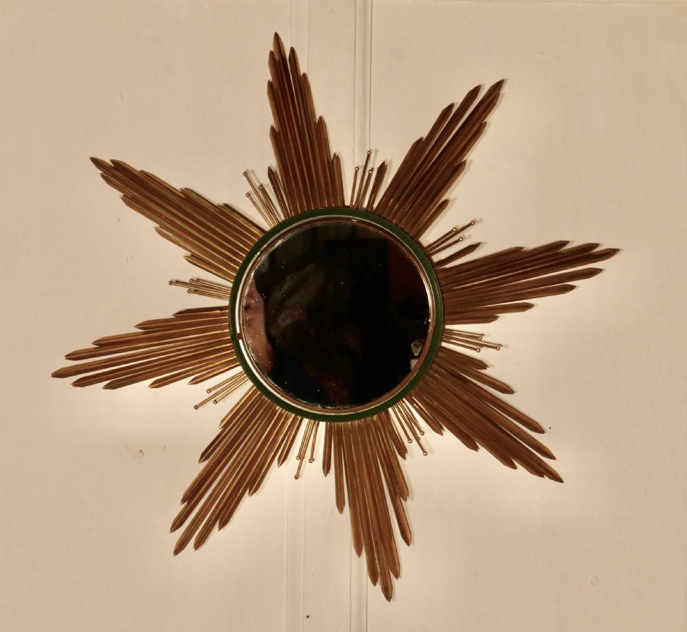 French Art Deco Sunburst-Starburst Toleware Gilt Mirror View III