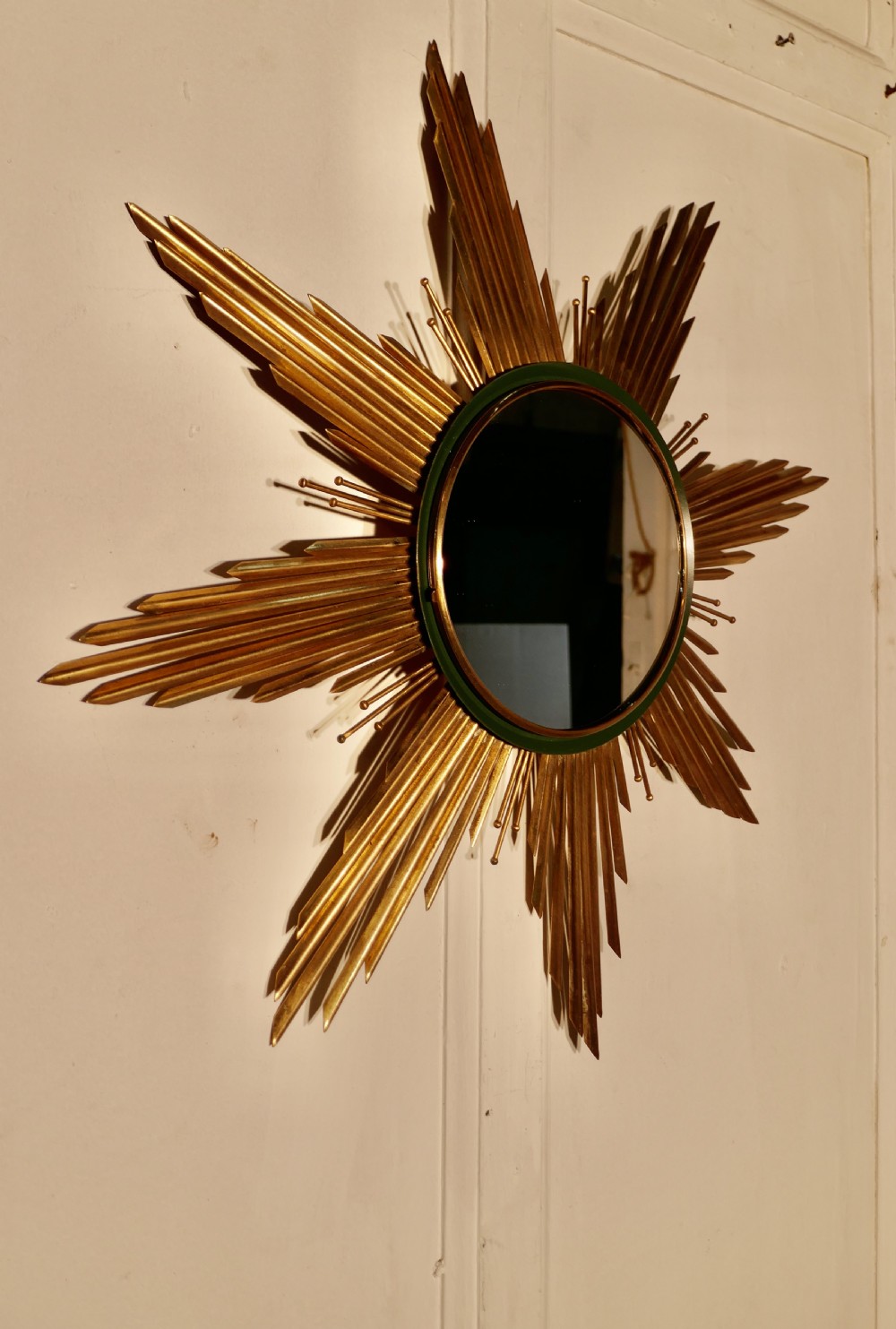 French Art Deco Sunburst-Starburst Toleware Gilt Mirror View VI