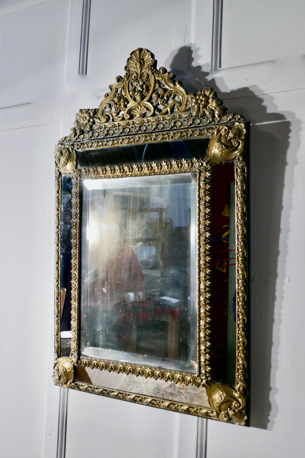 French Brass and Marble Console Table with Matching Cushion Mirror View XI