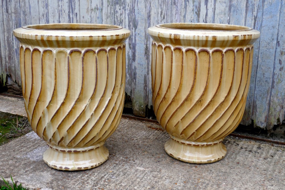 A Very Large Pair of Yellow Anduze Terracotta Garden Urns  