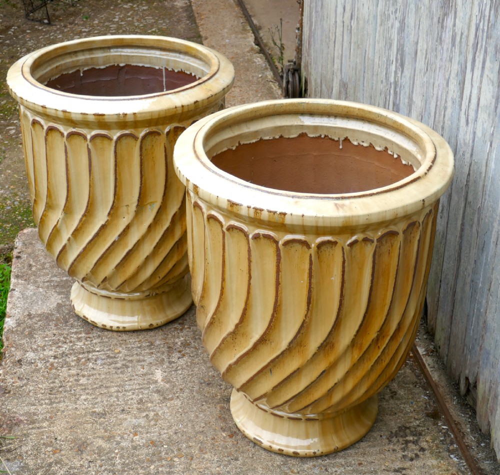 A Very Large Pair of Yellow Anduze Terracotta Garden Urns   View II