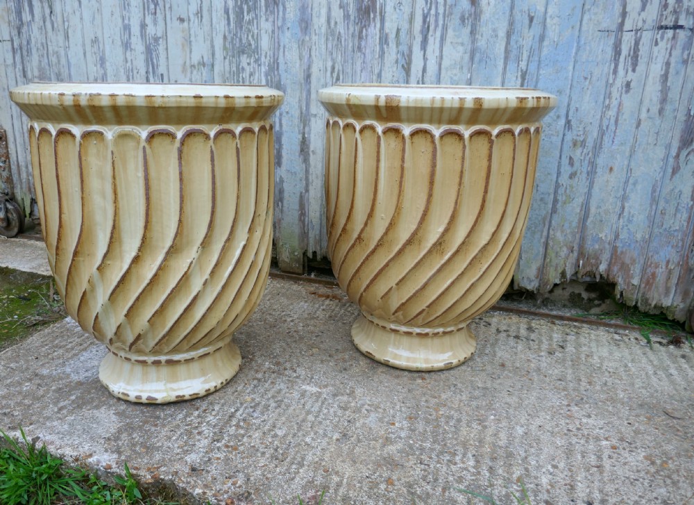 A Very Large Pair of Yellow Anduze Terracotta Garden Urns   View VIII