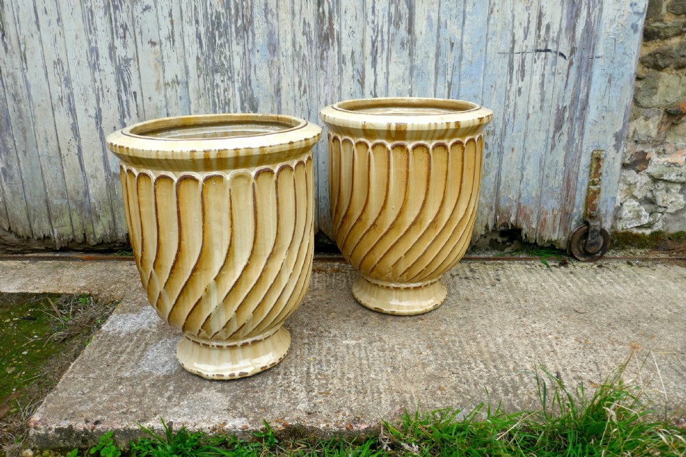 A Very Large Pair of Yellow Anduze Terracotta Garden Urns   View X