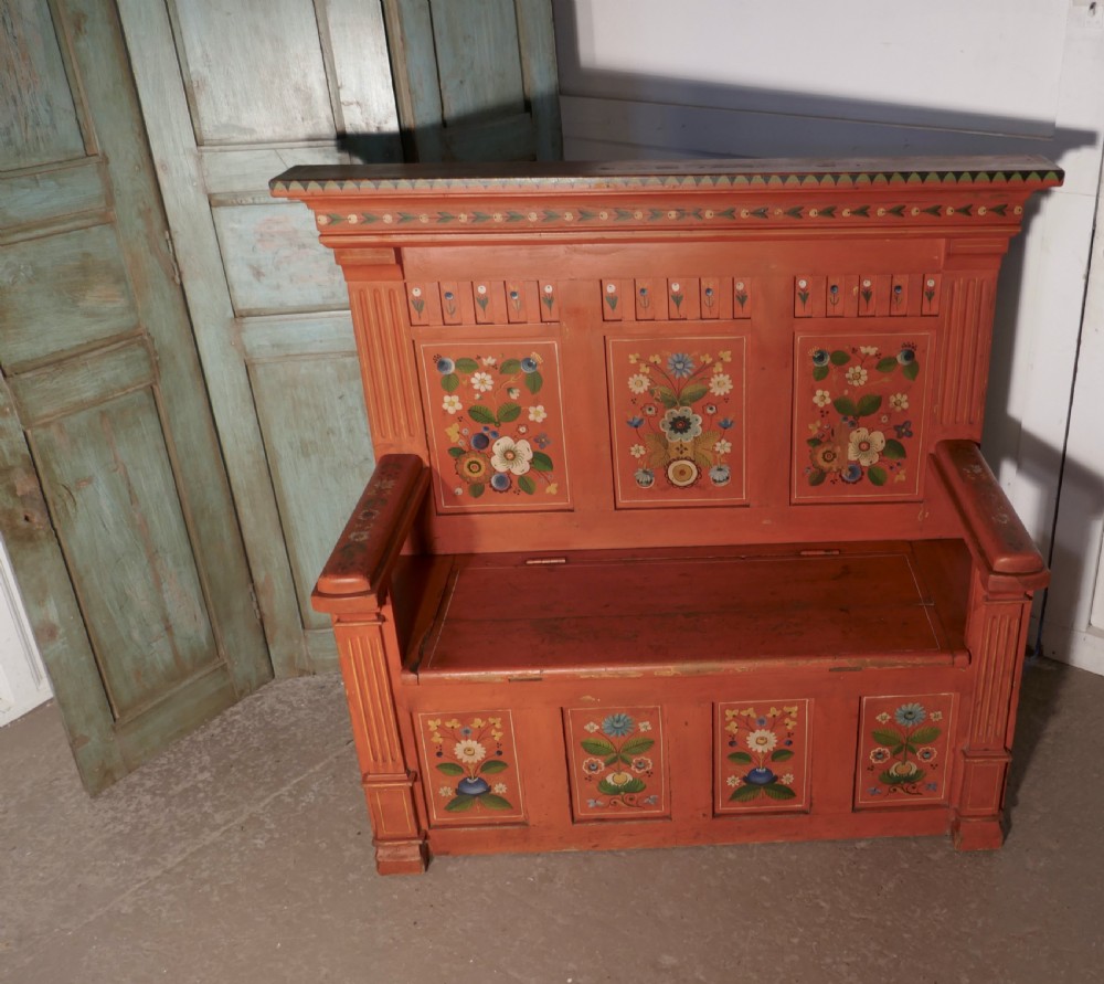 19th Century Folk Art Painted High Back settle View II