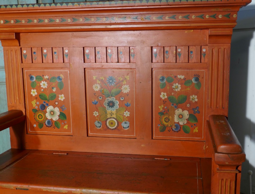 19th Century Folk Art Painted High Back settle View VI