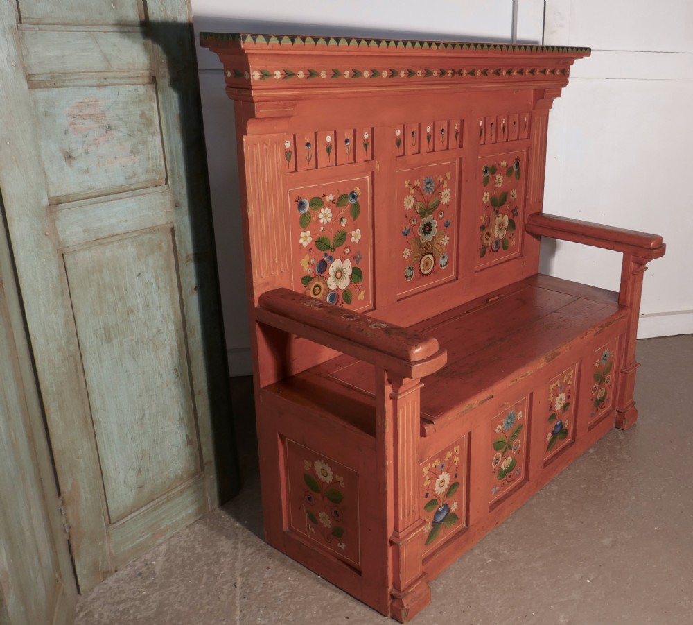 19th Century Folk Art Painted High Back settle View VIII
