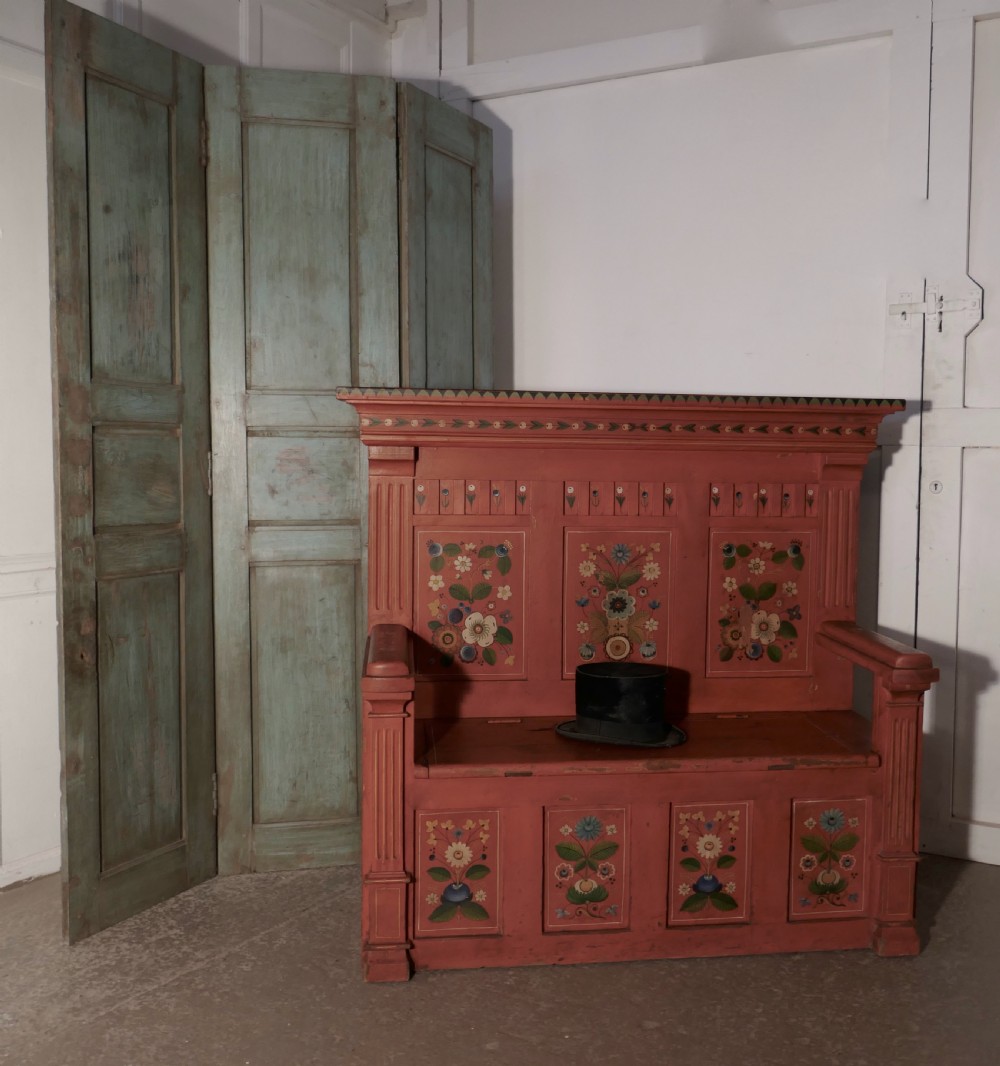 19th Century Folk Art Painted High Back settle View IX