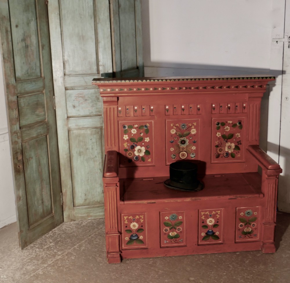 19th Century Folk Art Painted High Back settle View X