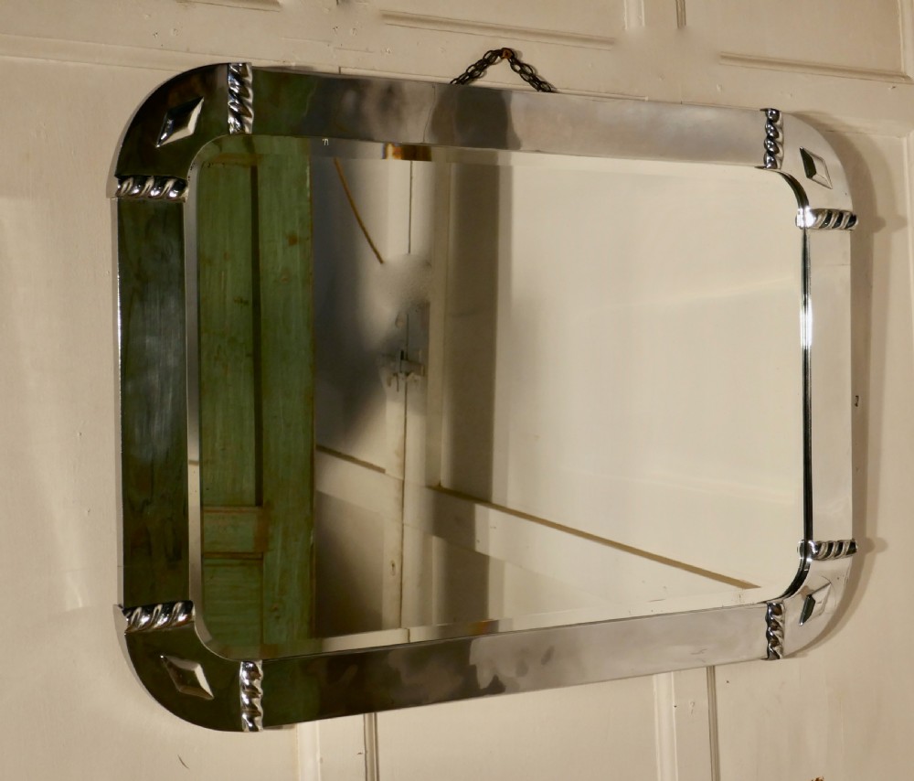 Large French Art Deco Chrome Wall Mirror View II