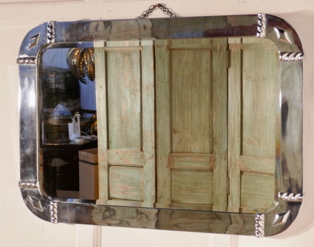 Large French Art Deco Chrome Wall Mirror