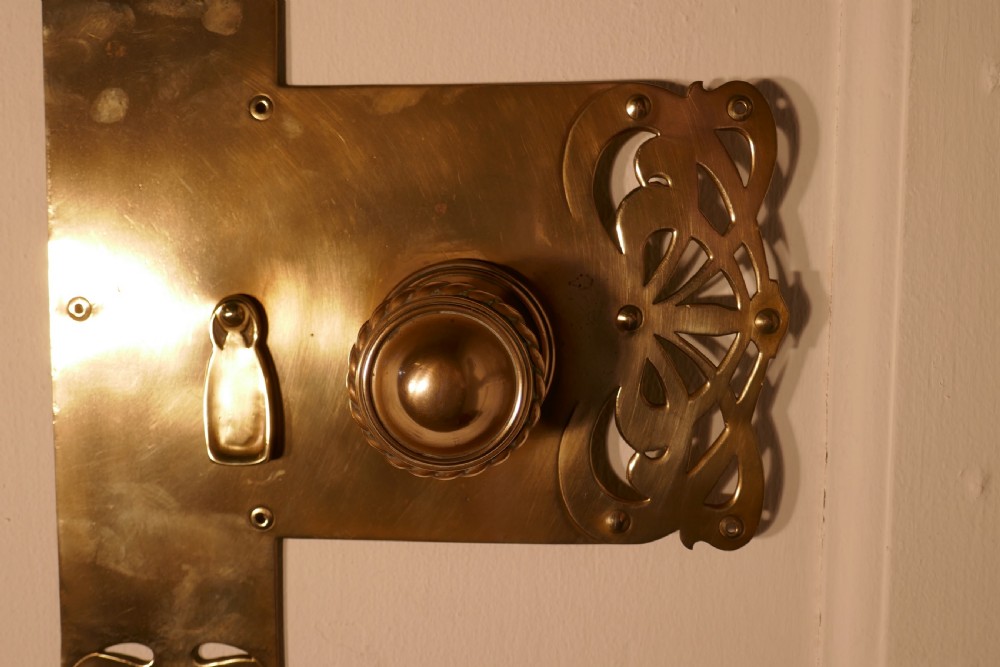 Large Art Nouveau Brass Front Door Plate with Knob and Escutcheon View IV