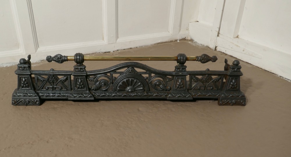 Small Victorian Cast Iron and Brass Fender or Dog Grate View II
