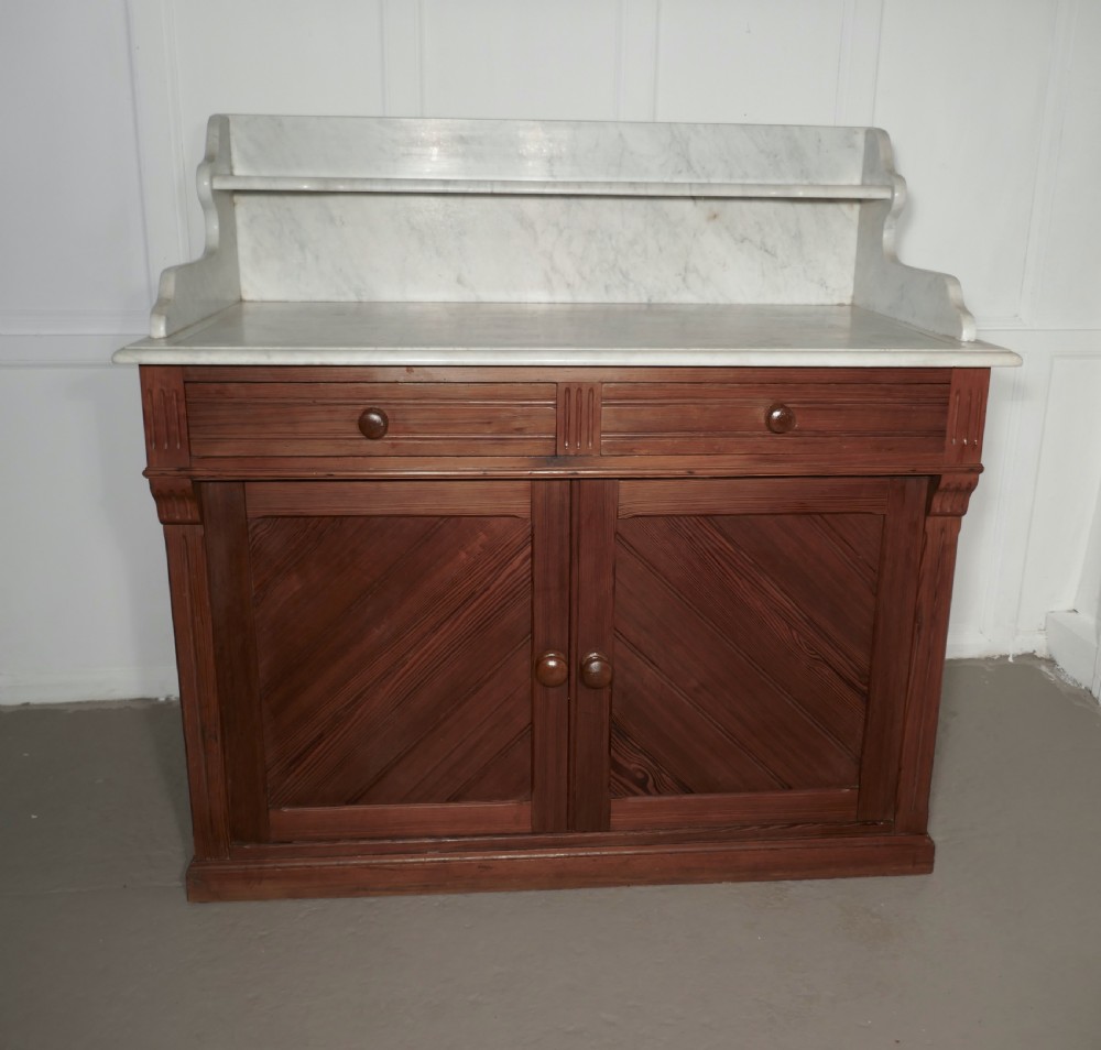 Arts and Crafts Pitch Pine Marble Top Cupboard 