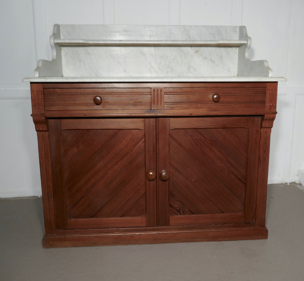 Arts and Crafts Pitch Pine Marble Top Cupboard  View II
