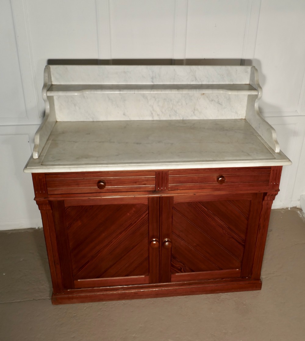 Arts and Crafts Pitch Pine Marble Top Cupboard  View III