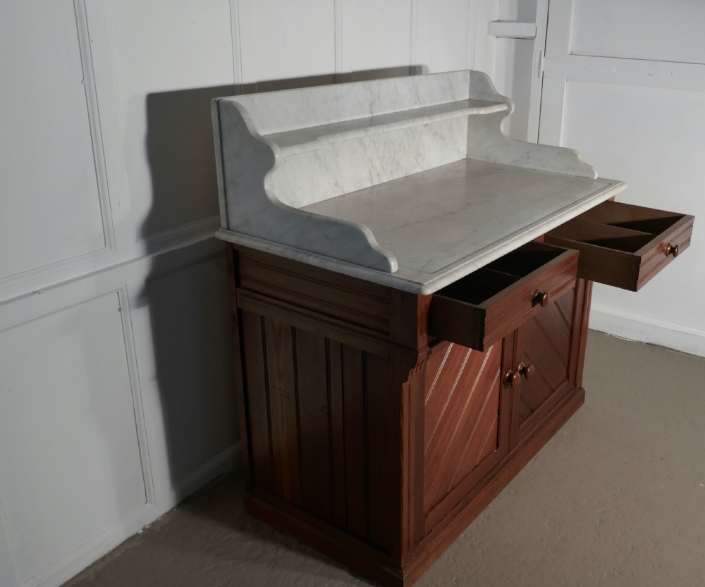 Arts and Crafts Pitch Pine Marble Top Cupboard  View V