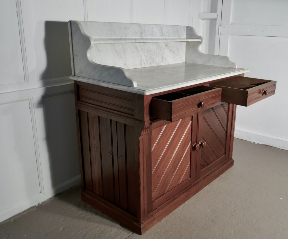 Arts and Crafts Pitch Pine Marble Top Cupboard  View VII