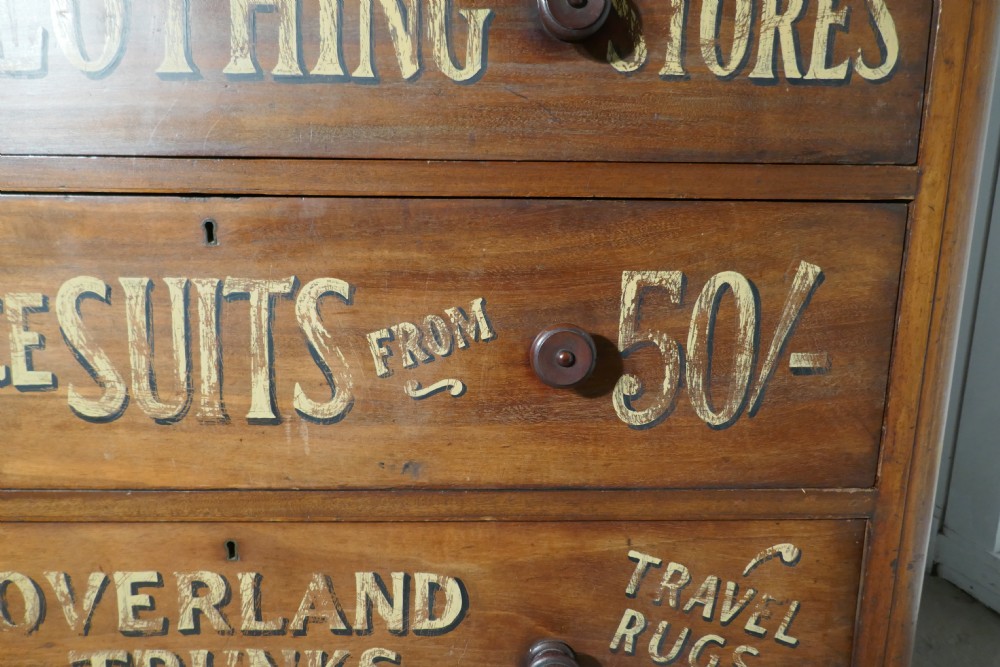 Victorian Mahogany Sign Painted Chest of Drawers, John Piggott & Co Ltd, Gentleman’s Outfitter Shop Display View XI