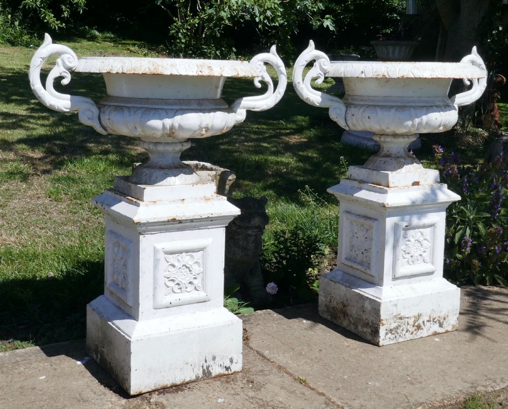 Pair of Very Large Victorian Cast Iron Garden Urns,