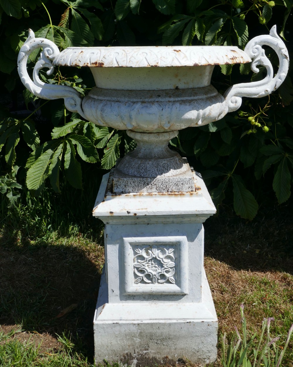 Pair of Very Large Victorian Cast Iron Garden Urns, View II