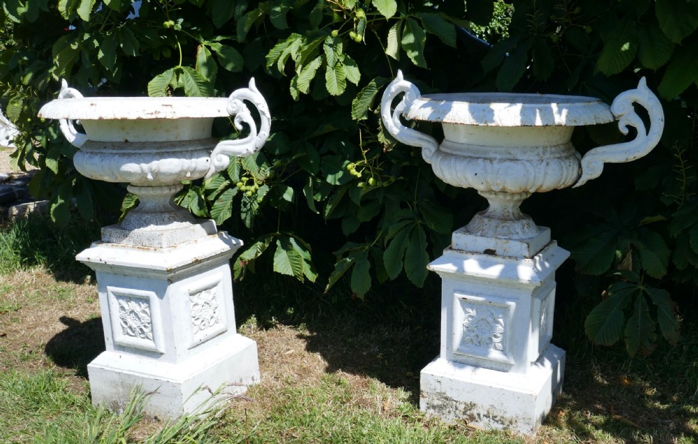 Pair of Very Large Victorian Cast Iron Garden Urns, View III