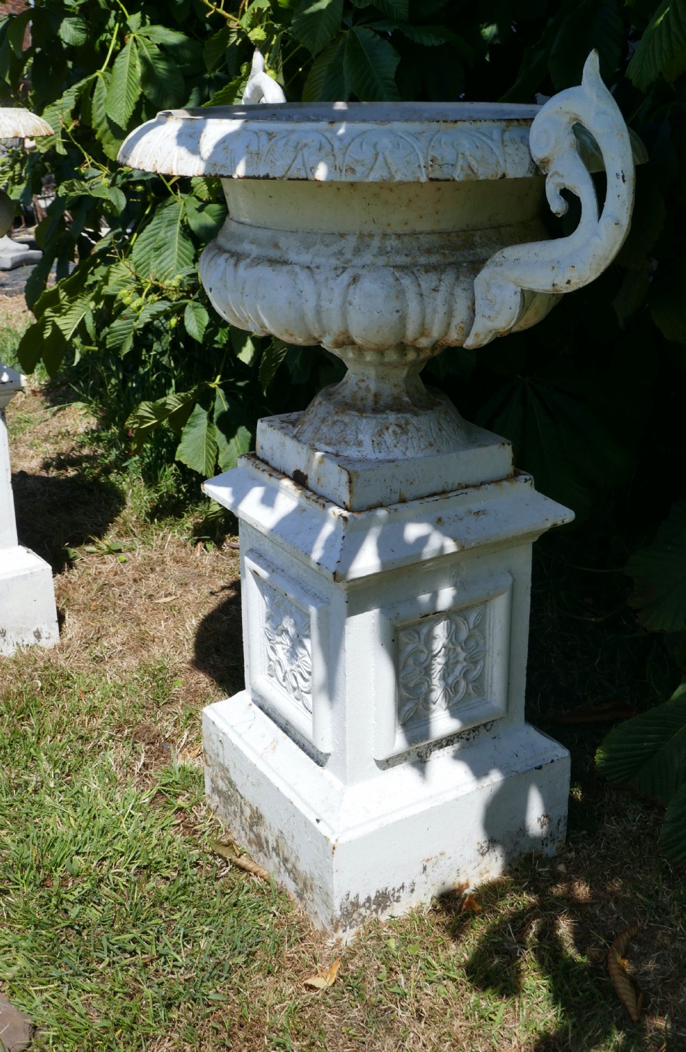 Pair of Very Large Victorian Cast Iron Garden Urns, View IV