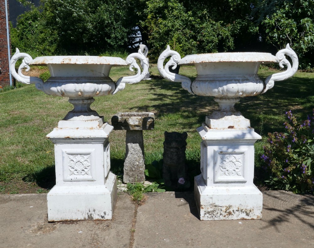 Pair of Very Large Victorian Cast Iron Garden Urns, View V