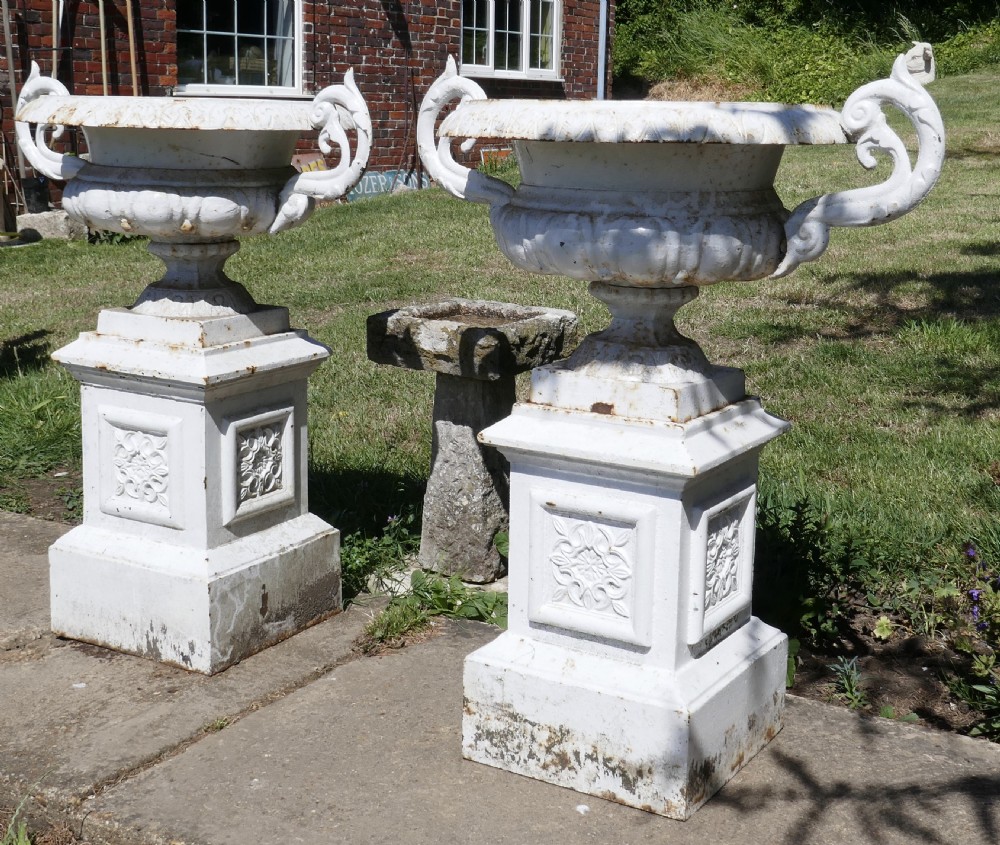 Pair of Very Large Victorian Cast Iron Garden Urns, View VI