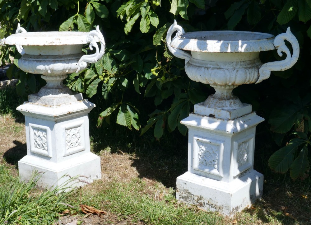 Pair of Very Large Victorian Cast Iron Garden Urns, View VIII