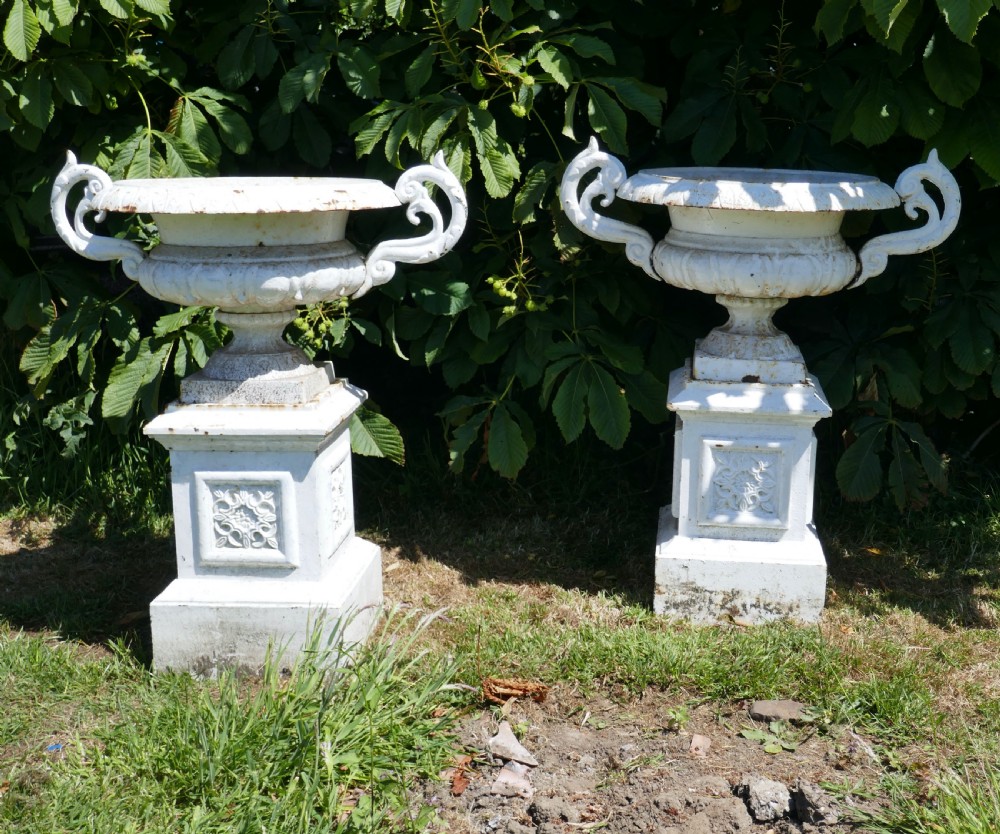 Pair of Very Large Victorian Cast Iron Garden Urns, View IX