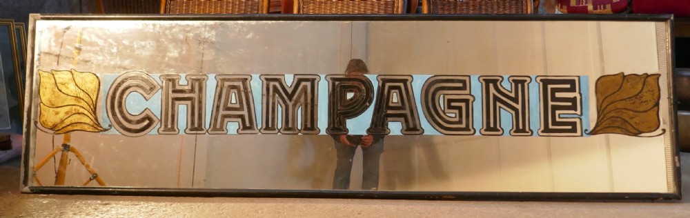 Very Long Art Deco Champagne Wine Bar Wall Mirror, original Frame