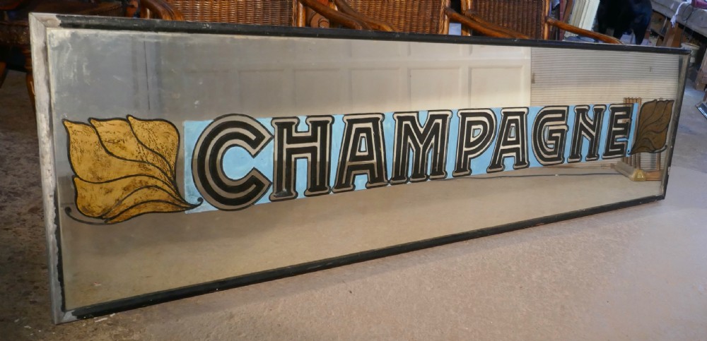 Very Long Art Deco Champagne Wine Bar Wall Mirror, original Frame View II