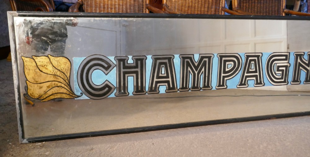Very Long Art Deco Champagne Wine Bar Wall Mirror, original Frame View IV