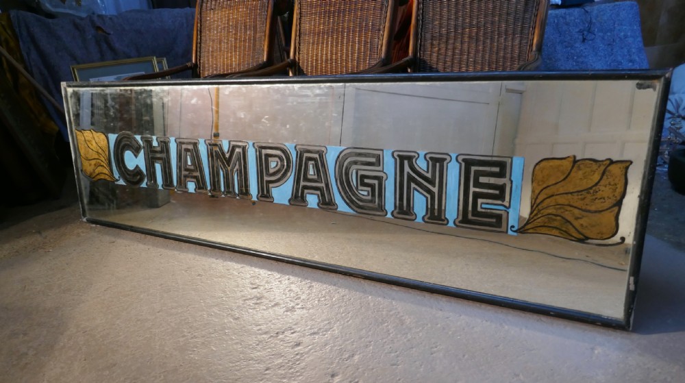 Very Long Art Deco Champagne Wine Bar Wall Mirror, original Frame View VI