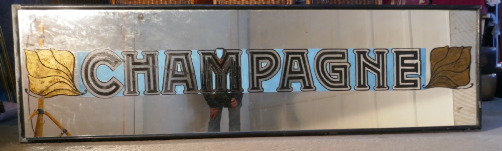 Very Long Art Deco Champagne Wine Bar Wall Mirror, original Frame View VII