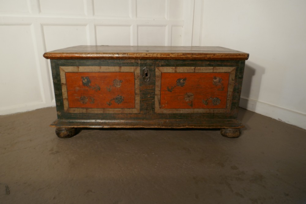 European Folk Art Painted Pine Chest