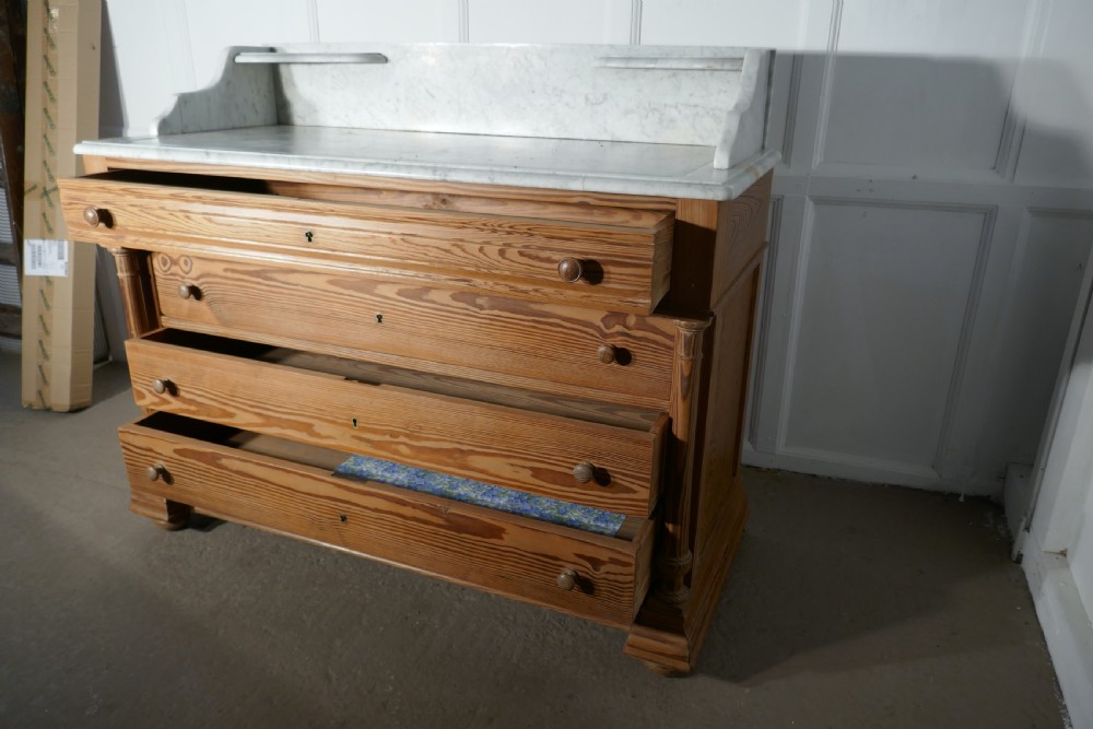 Arts and Crafts Pitch Pine Marble Top Chest of Drawers View III
