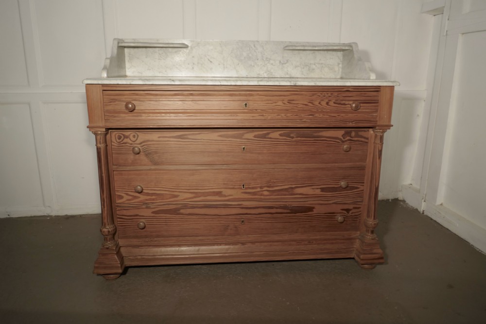 Arts and Crafts Pitch Pine Marble Top Chest of Drawers View V