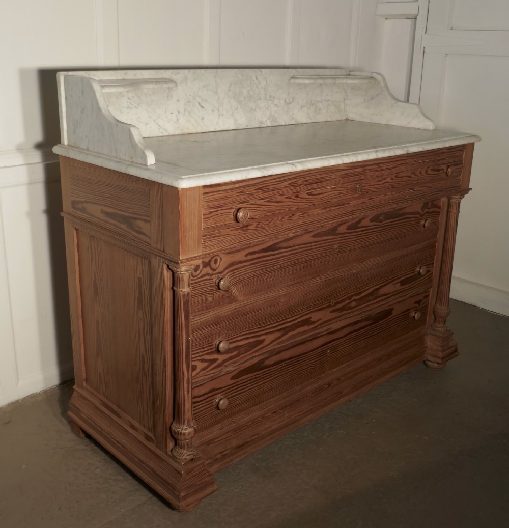 Arts and Crafts Pitch Pine Marble Top Chest of Drawers View IX