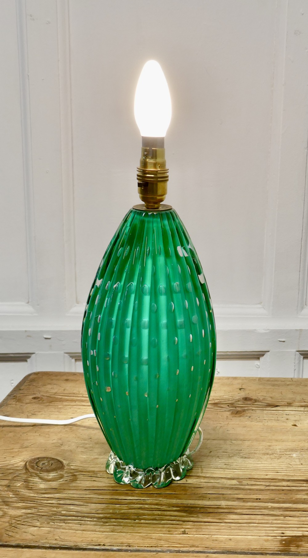  Tall Murano Art Deco Turquoise Glass Lamp, with Controlled Bubbles
