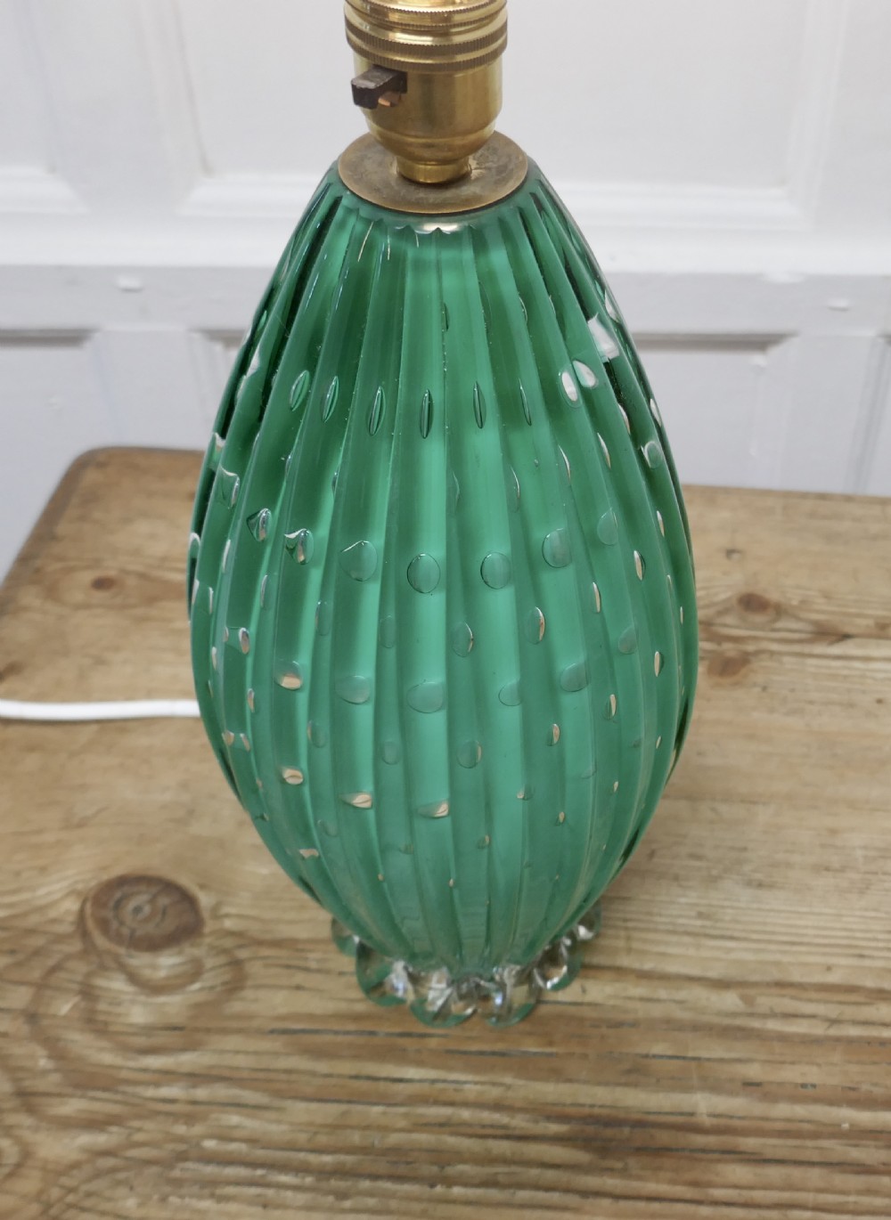  Tall Murano Art Deco Turquoise Glass Lamp, with Controlled Bubbles View IV