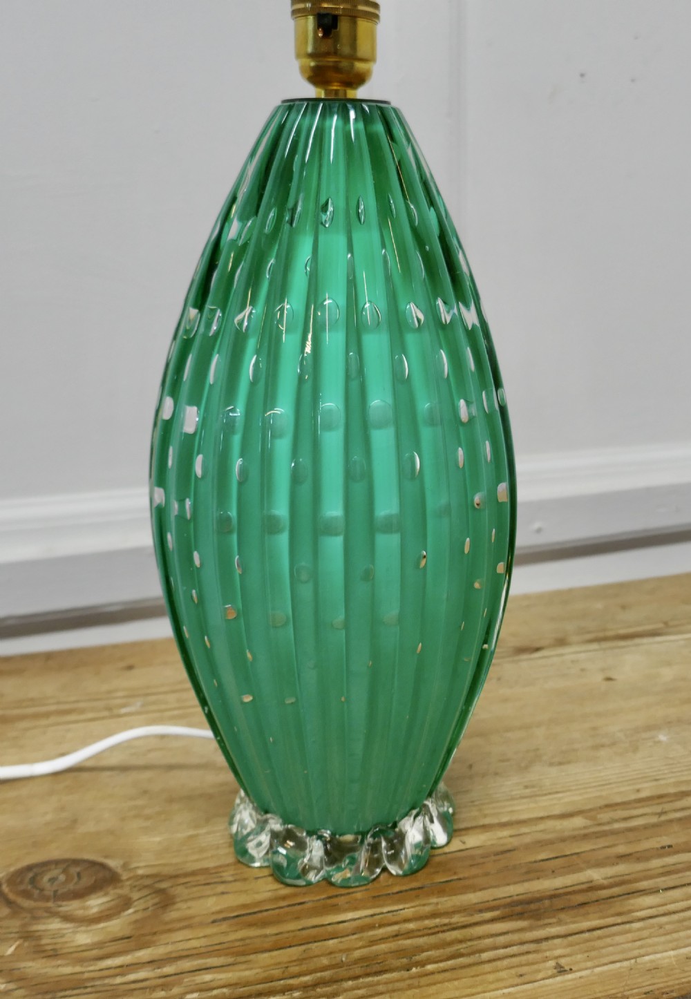  Tall Murano Art Deco Turquoise Glass Lamp, with Controlled Bubbles View V