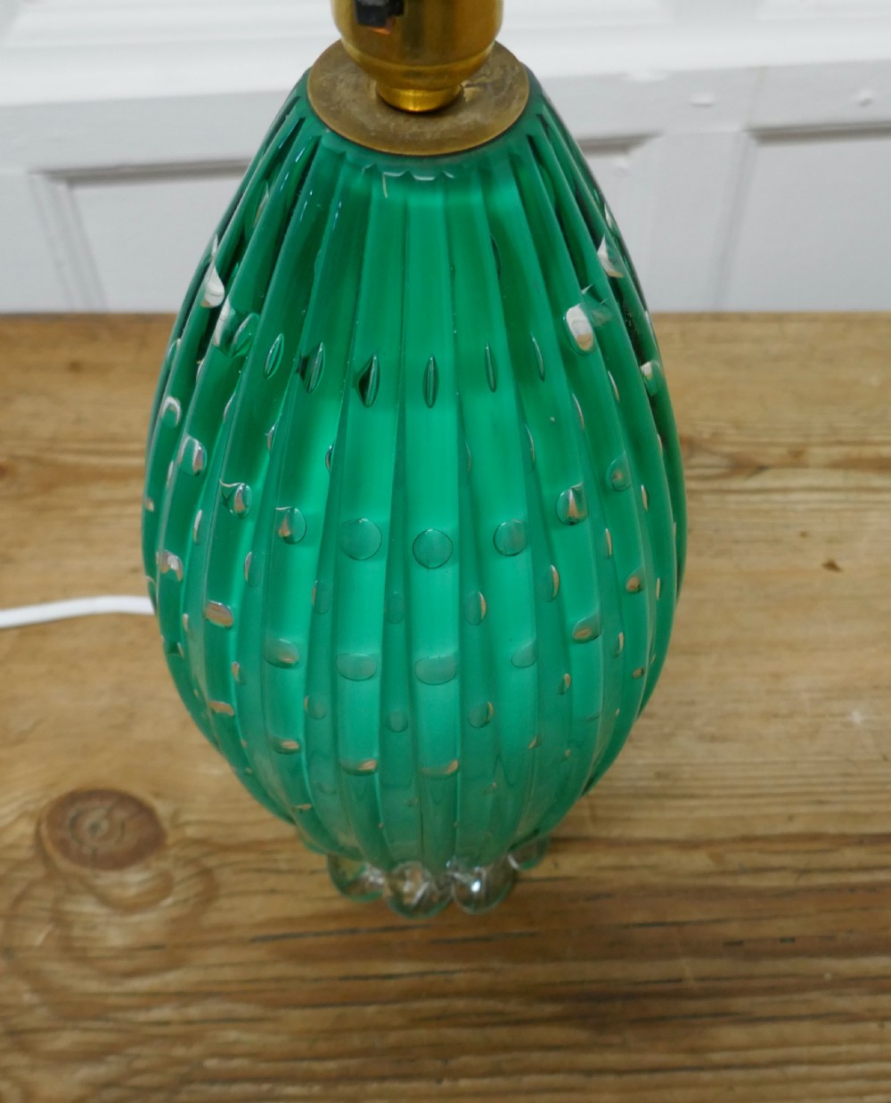 Tall Murano Art Deco Turquoise Glass Lamp, with Controlled Bubbles View VI