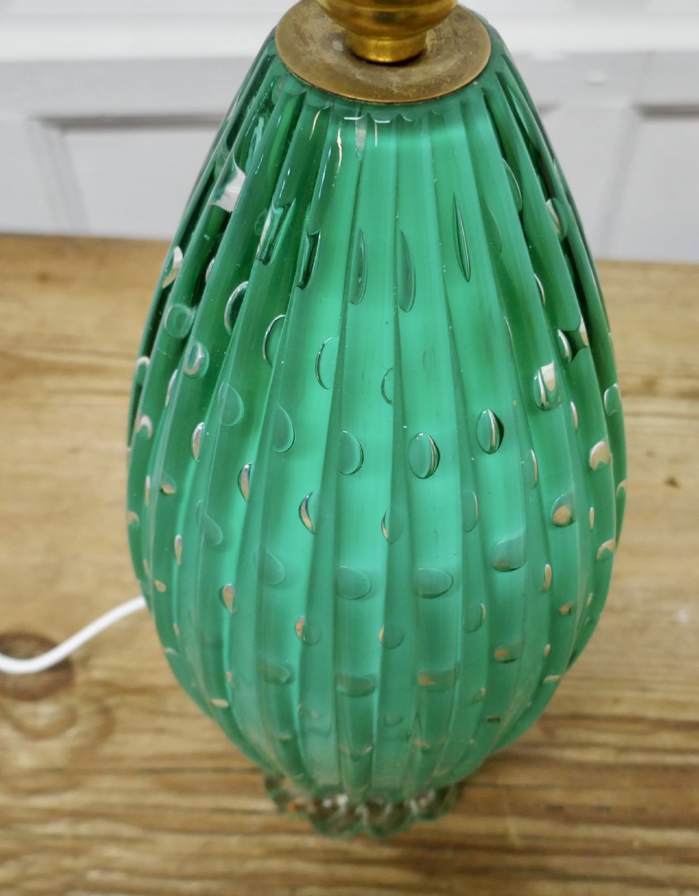  Tall Murano Art Deco Turquoise Glass Lamp, with Controlled Bubbles View VII